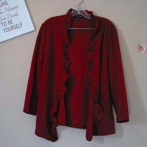 Open Front Light Weight Ruffle Trim Cranberry Blazer SZ XL by Slinky Brand